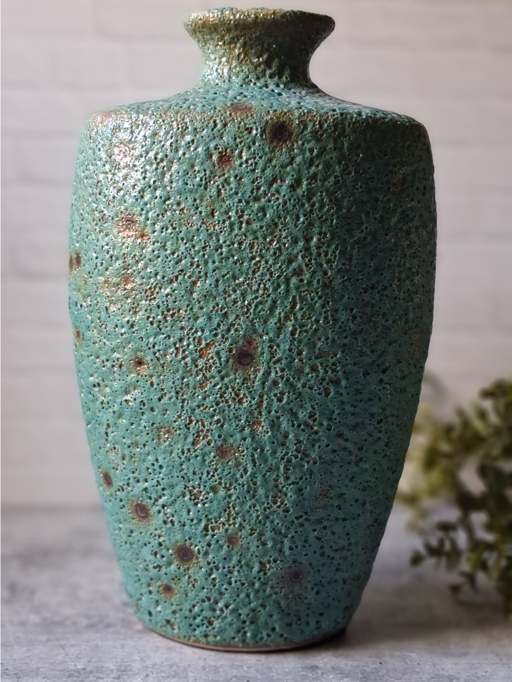 Turquoise Colored Volcanic Glaze Ceramic Vase